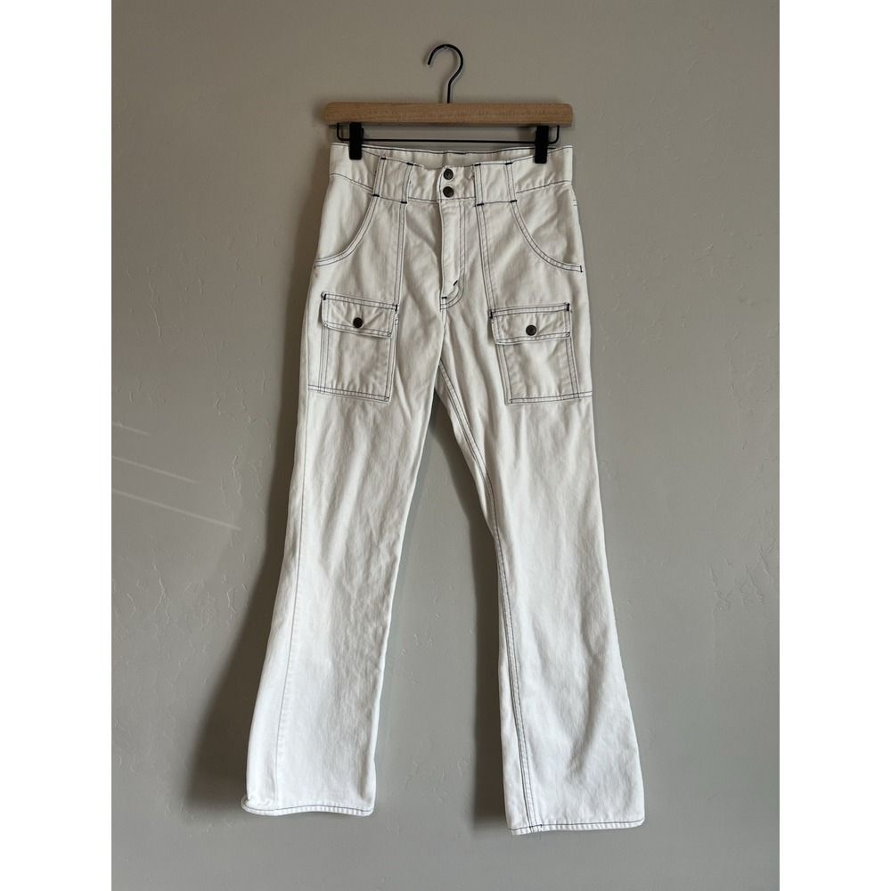 Vintage Womens Levi's Big E Black Tab Flare White Bush Pants Jeans 26" USA